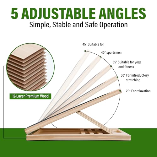 Professional Adjustable Wooden Slant Board for Calf Stretching, Portable 5-Stretch Board for Knees, Non-Slip Foot Incline Board Physical Therapy Equipment Calf Stretch, Extra Side Handle for Carry