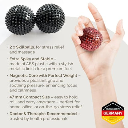 2X Spiky DBT Skill Balls | 2inch | Magnetic Stress Relief Balls | Spiky Massage Balls for Relaxation, Tension Release, Focus & Mobility (Black) - color: Black