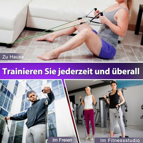 WHATAFIT Resistance Bands, Exercise Bands, Workout Bands with Handles, Door Anchor and Ankle Straps, 5 Resistance Levels Fitness Bands for Strength Training, Physical Therapy, and Home Gym Equipment