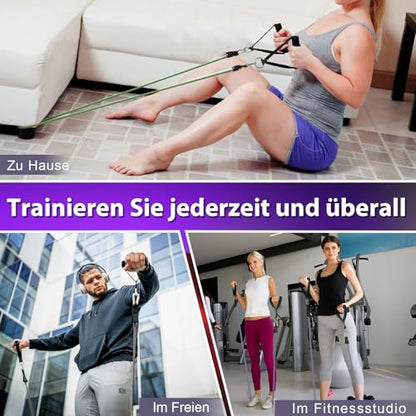 WHATAFIT Resistance Bands, Exercise Bands, Workout Bands with Handles, Door Anchor and Ankle Straps, 5 Resistance Levels Fitness Bands for Strength Training, Physical Therapy, and Home Gym Equipment