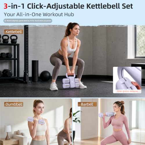 Abahub 2 in 1 Kettlebell & Dumbbell Set, Adjustable Dumbbell for Home Gym - color: Purple