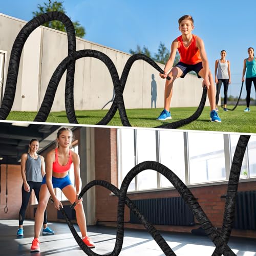 Battle Ropes for Home Gym 1 Inch Diameter 30FT Length Workout Rope Exercise Rope Training Ropes with Protective Sleeve for Kids Men Women Exercise Fitness & Strength Training - style: 1IN -30FT