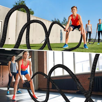 Battle Ropes for Home Gym 1 Inch Diameter 30FT Length Workout Rope Exercise Rope Training Ropes with Protective Sleeve for Kids Men Women Exercise Fitness & Strength Training - style: 1IN -30FT