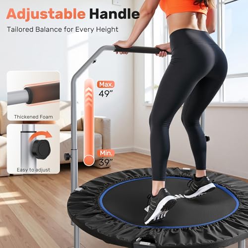 BCAN SP2 40/48" Foldable Mini Trampoline Max Load 330lbs/440lbs, Fitness Rebounder with Adjustable Foam Handle, Exercise Trampoline for Adults Indoor/Garden Workout | FED Fitness