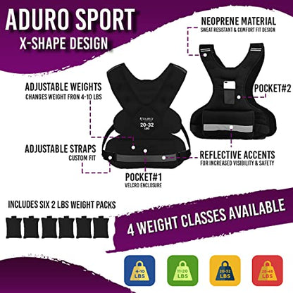 "Aduro Sport Adjustable Weighted Vest Workout Equipment, 4-10lbs/11-20lbs/20-32lbs/26-46lbs Body Weight Vest for Men, Women, Kids" - style: 20-32 Pounds (9.07KG-14.51KG)