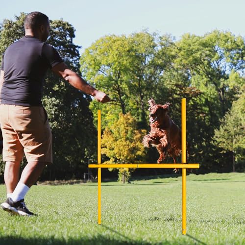 TNZMART 2.6 FT Dog Agility Obstacle Course Backyard Set Wave Poles and Adjustble Hurdles Training Exercise Equipment for Dogs (Pack of 3 Yellow) - style: pack of 3 Yellow
