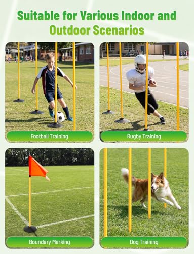 GHB Agility Poles 4 Pack 50" Sports Soccer Training Poles,Detachable Speed Training Equipment Football Accessories 2 in 1 Design Rubber Base and Spike