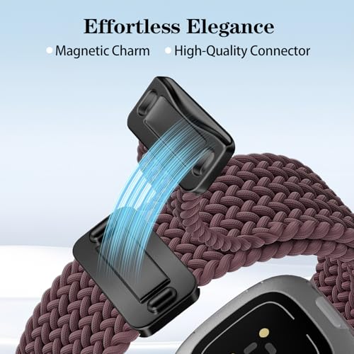 Magnetic Braided Compatible with Fitbit Versa 4 Bands for Women/Versa 3/Sense/Sense 2 Bands, Soft Stretchy Sport Strap Woven Loop Elastic Nylon Wristbands Men