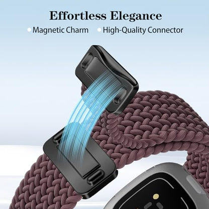 Magnetic Braided Compatible with Fitbit Versa 4 Bands for Women/Versa 3/Sense/Sense 2 Bands, Soft Stretchy Sport Strap Woven Loop Elastic Nylon Wristbands Men