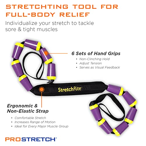 ProStretch StretchRite, Physical Therapy Stretching Strap with Grip Handles for Sore and Tight Muscles, Includes Instruction Guide, Purple/Yellow - color: Purple/Yellow