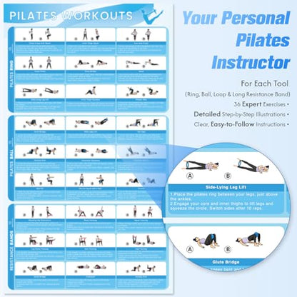 Pilates Equipment, Pilates Kit for Women Home Workouts, at Home Pilates Set with Pilates Ring, Pilates Ball, Long and Loop Resistance Bands, Pilates Socks, Massage Ball, Guide & Bag