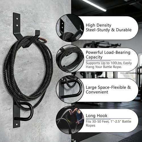 dreamdragon Battle Rope Wall Mount Kit, 1 Battle Rope Wall Anchor and 1 Storage Hook for 30-50 Ft, 1"-2.5" Heavy Duty Battle Rope Wall Anchor with Storage Hook for Home and Gym Use
