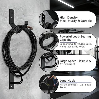 dreamdragon Battle Rope Wall Mount Kit, 1 Battle Rope Wall Anchor and 1 Storage Hook for 30-50 Ft, 1"-2.5" Heavy Duty Battle Rope Wall Anchor with Storage Hook for Home and Gym Use