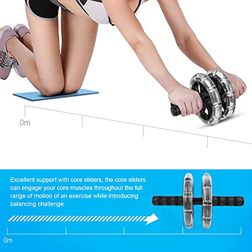 Fitness Roller with Dual ABS Wheels and Pull Strap Set, Abdominal Exerciser for Core Workout, Quiet Double Bearing Ab Roller with Knee Pad and Removable Handles for Home Gym Use