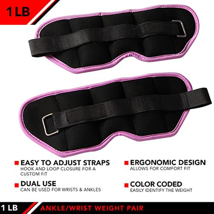 JFIT Ankle Weights - Ankle Weight Pair 10 Weight and Bundle Options - 0.5 to 8 lbs. Each (Set of 2) Adjustable Straps – Comfortable, Breathable, Moisture Absorbent Weight Straps for Men and Women