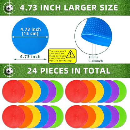 Poly Spot Markers 4 inch/9 inch Non-Slip Rubber Agility Training Markers Floor Dots Flat Field Cones for Football, Soccer, Basketball, School Exercise Drills, Dance Practice - style: 4.73 inch 24 Pcs (TPE)