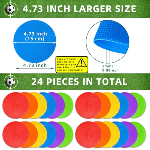 Poly Spot Markers 4 inch/9 inch Non-Slip Rubber Agility Training Markers Floor Dots Flat Field Cones for Football, Soccer, Basketball, School Exercise Drills, Dance Practice - style: 4.73 inch 24 Pcs (TPE)