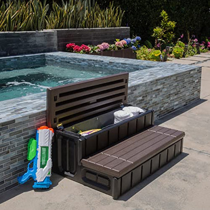 XtremepowerUS Universal 2 Slip-Resistant Spa & Hot Tub Step Outdoor Indoor Stool Pool Ladder Compartment Spa Step 36" Inches Long with Storage, Brown/Black - color: Brown