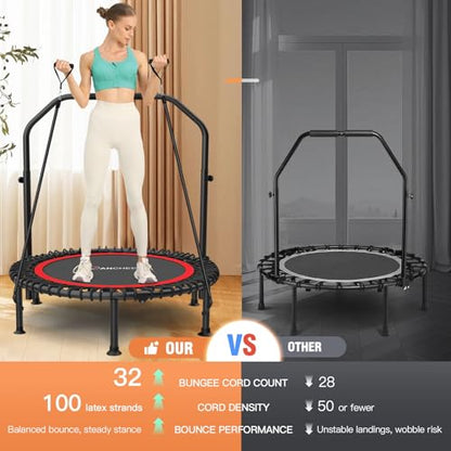 ANCHEER 40"/48" Foldable Mini Trampoline with Adjustable Handle for Adults - color: Red, size: 48 inch