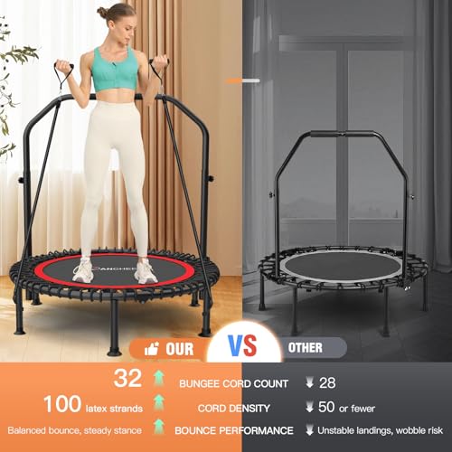 ANCHEER 40"/48" Foldable Mini Trampoline with Adjustable Handle for Adults - color: Red, size: 40 inch