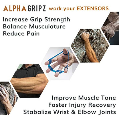 Complete Set | Original Hand Grip Extensor Trainer Strengthener, Forearm Exerciser Workout, Finger Resistance Bands Strength, Tendonitis, Carpal Tunnel, Wrist, Elbow, Arthritis Pain Relief