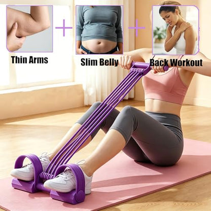 Pedal Resistance Band with Handle,New Upgrate 8 Tube Detachable Exercise Band 3‑in‑1 Multi-Function for Foot Pedal Pull, Back Stretch & Chest Expand, Portable Latex Fitness - color: 3 in 1-purple