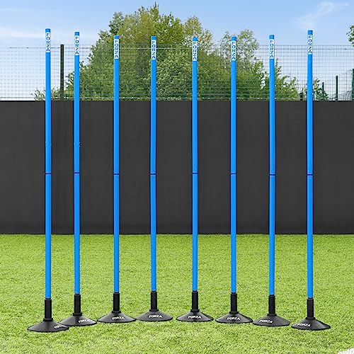 FORZA Slalom Agility Poles | Improve Endurance, Speed & Footwork | Color, Size & Rubber Base Options Available [8 Pack] - color: Sky Blue, size: With Bases, style: 6ft