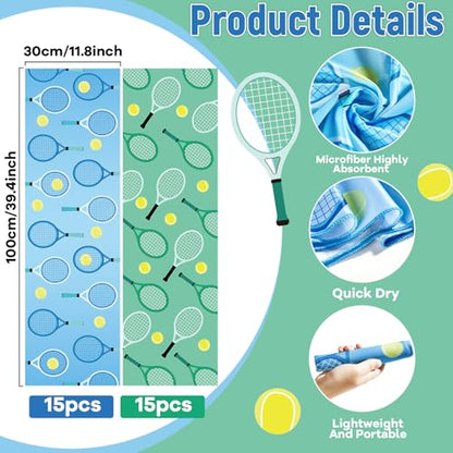 30 Pcs Tennis Cooling Towels for Neck and Face 40 x 12 Inch Tennis Sports Team Gifts Workout Ice Towels for Gym Sweat Microfiber Breathable Chilly Bulk Neck Wraps for Athletes Camping Travel Yoga - style: Tennis