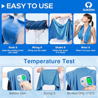 Sukeen 4 Pack Cooling Towels (40"x12"), Cooling Neck Wraps, Ice Towel, Soft Breathable Chilly Towel,Microfiber Towel for Yoga,Sport,Running,Gym,Workout,Camping,Fitness,Workout & More Activities