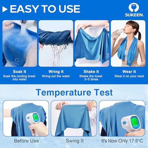Sukeen 4 Pack Cooling Towels (40"x 12"), Cooling Neck Wraps, Soft Ice Towel - color: Blue/Purple/Black/Green