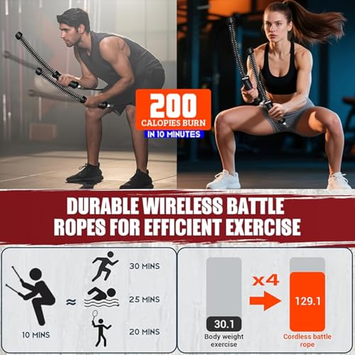 Adjustable Ropeless Battle Ropes, Weighted Cordless Battle Ropes with Storage Bag, Home Exercise Equipment Z-Rope for Full Body Training HIIT, Cardio, Strength & Muscle Training (Black)