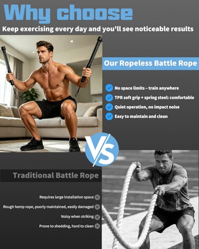 PureWellness Battle Ropes, Weighted Ropeless Battle Rope with Adjustable Resistance Springs for Home Gym Exercise, Portable Workout Equipment for Strength Training & Cardio Fitness
