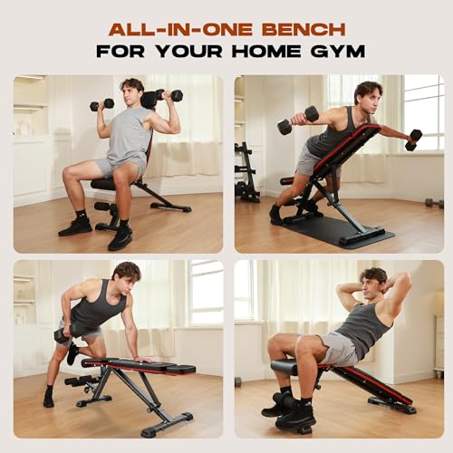 Folding Weight Bench, 880LB Foldable Workout Bench with Extended Headrest for Bench Press Workout Training, Incline Decline Bench