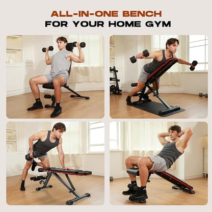 Folding Weight Bench, 880LB Foldable Workout Bench with Extended Headrest for Bench Press Workout Training, Incline Decline Bench