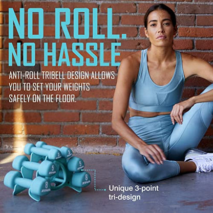 ZIVA Neoprene Tribell Dumbbell Pairs - Set of 2 Hand Weights, Non-Slip Durable Rubber Finish, No-Roll Design for Rigorous Exercise and Strength Training (Avail in 2-20 lb Pairs) - style: 6-lb, BK