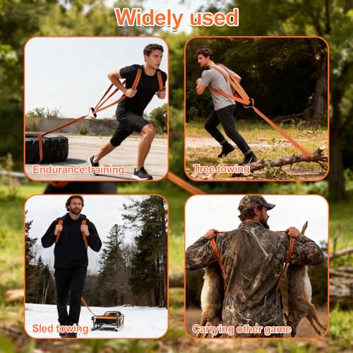 Deer Drag Harness, Deer Drag Rope with Reflective Strip Heavy Duty Hunting Sled Essentials Gear Accessories Double Shoulder Harness for Men Hunting ﻿
