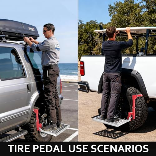 Heavy Duty Folding Tire Step for Truck SUV RV, Adjustable Tire Mounted Step