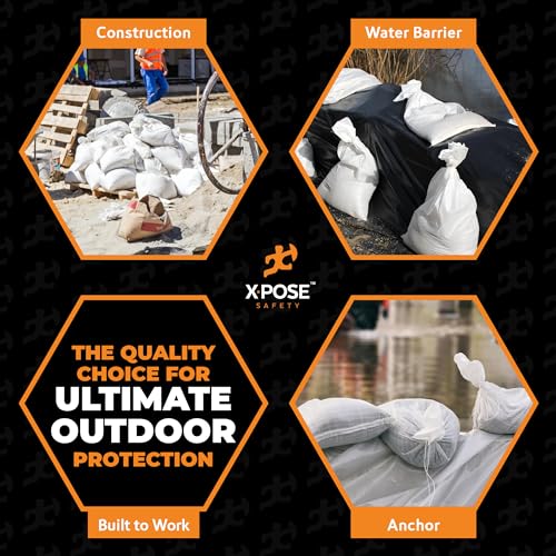 Xpose Safety Heavy Duty Sand Bags with Tie Strings – Empty Woven Polypropylene Sandbags for Hurricane Flood Protection, 100 lb Capacity, 18" x 30", White, Pack of 20 - size: 20 Sandbags