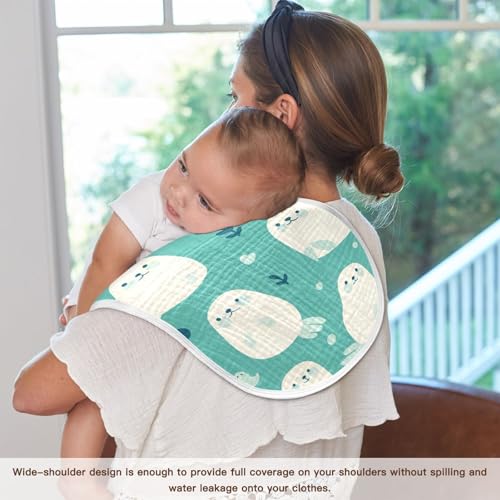 Cute Seal Teal Muslin Burp Cloths 2 Pack - Extra Large 22"x11", 4-Layer Soft Absorbent Cotton, Waterproof Backing, Baby Drool Rags for Newborn