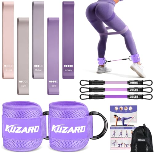 Ankle Resistance Bands with Cuffs, Resistance Bands Set for Working Out, Leg and Glute Exercise Bands – Home Gym Workout Equipment for Women, Booty Building, Pilates, Rehab, Physical Therapy - color: Purple