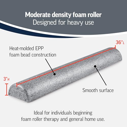 OPTP Silver AXIS Foam Roller, Moderate Density for Sports Medicine, Physical Therapy, Pilates, Yoga - Myofascial Release on Trigger Points (Silver Moderate Density, 36" x 3" Half-Round) - size: Silver - 36" x 3" Half-round