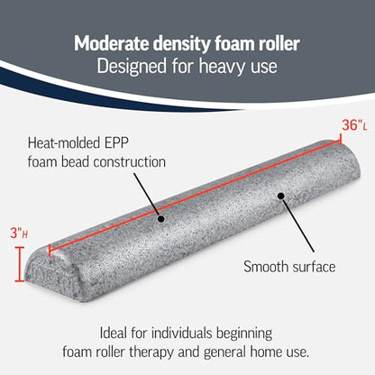 OPTP Silver AXIS Foam Roller, Moderate Density for Sports Medicine, Physical Therapy, Pilates, Yoga - Myofascial Release on Trigger Points (Silver Moderate Density, 36" x 3" Half-Round) - size: Silver - 36" x 3" Half-round