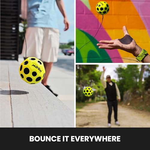 Waboba Bounceback Returning Yellow Moon Ball Hyper Bouncy Balls, Extreme Bounce and Fun, Super High Bouncing Ball for Active Play and Outdoor Games