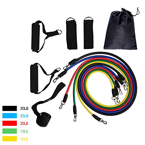 FixtureDisplays® Resistance Band Set with Door Anchor, Ankle Strap, Exercise Chart, and Carrying Bag 18190NEW Ship Quickly