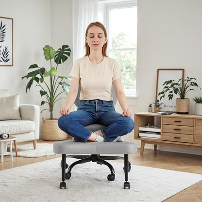 Homall Ergonomic Cross Legged Office Desk Chair with Wheels, 360° Swivel and Adjustable Height for Meditation and ADHD,Criss Cross Kneeling Chair with Lumbar Support (Leather, Grey) - color: Grey