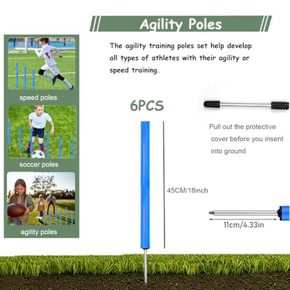 Agility Ladder Training Poles Equipment, Soccer Training Equipment-20ft Speed Ladder, 6 Agility Poles, 8 Soccer Cones for Training Football Basketball Rugby Training Equipment for Kids Youth Adults