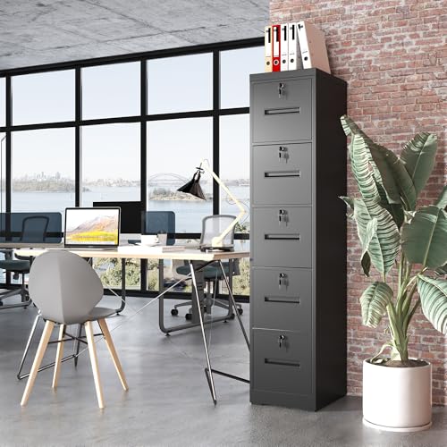 Metal File Cabinet with Drawer Heavy Duty Locking File Cabinets - color: Black, size: 68.3"H-5 drawers 5 locks
