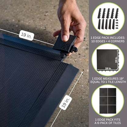 Interlocking Floor Tile Trim Pieces - Beveled Edges and Corners - Durable ½ in TPE (Rubber Like, NOT Foam, no Odor) - 10 Edges and 4 Corners - Made in USA
