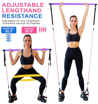 Pilates Bar Kit with Resistance Bands,Pilates Bar with Stackable Bands Workout Equipment for Legs,Hip,Waist and Arm,Exercise Fitness Equipment for Women & Men Home Gym Yoga Pilates - color: Violet
