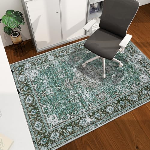 Office Chair Mat for Hardwood Floor, 60"x45" Easy Glide Computer Desk Mat Protector for Rolling Chair Under Desk Rug Nonslip Backing, Machine Wash, (Modern) - color: Green and Black, size: 45"x60"